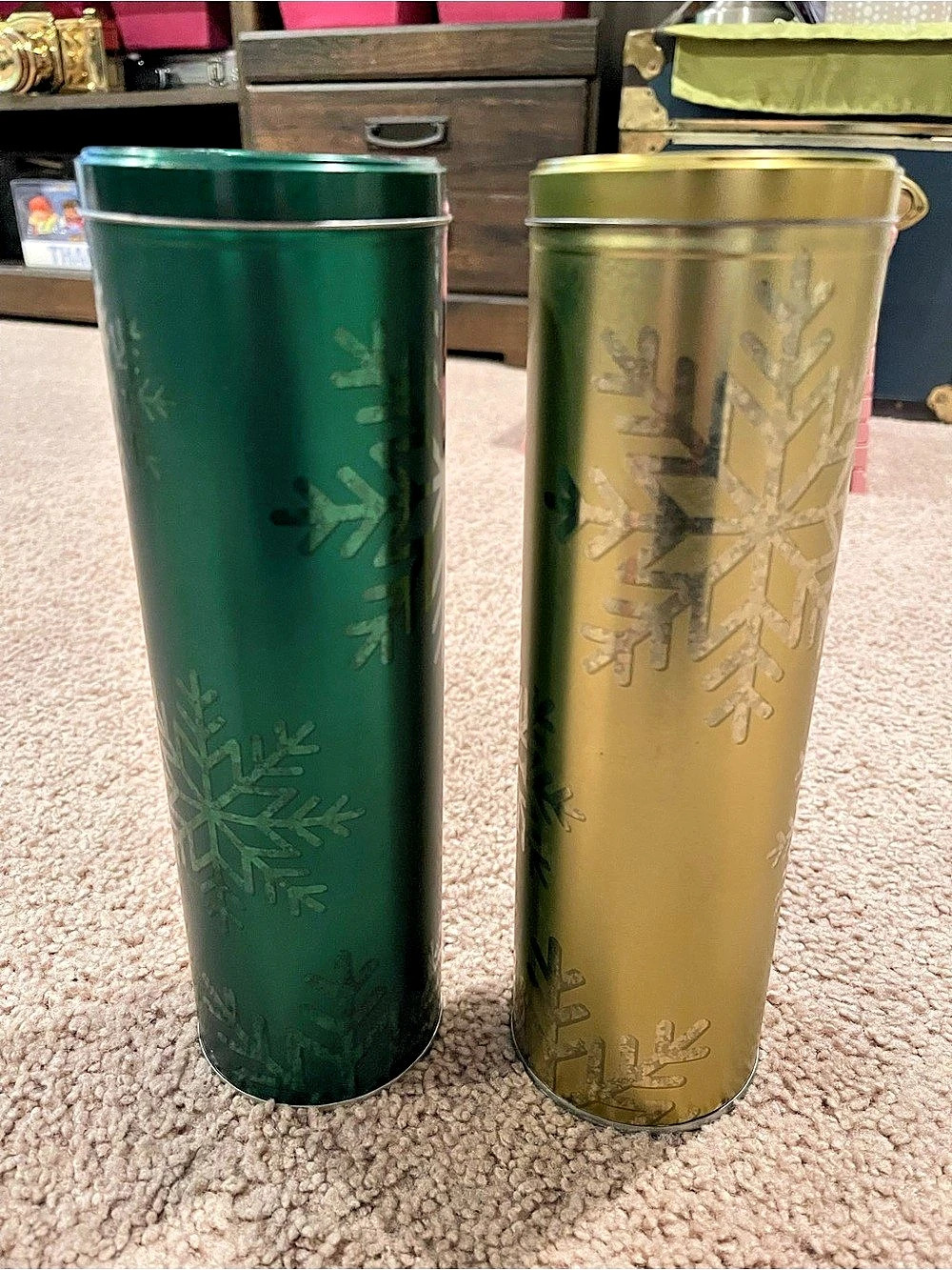 2 pcs Empty Holiday Tall Cylindrical Cans For Gifting